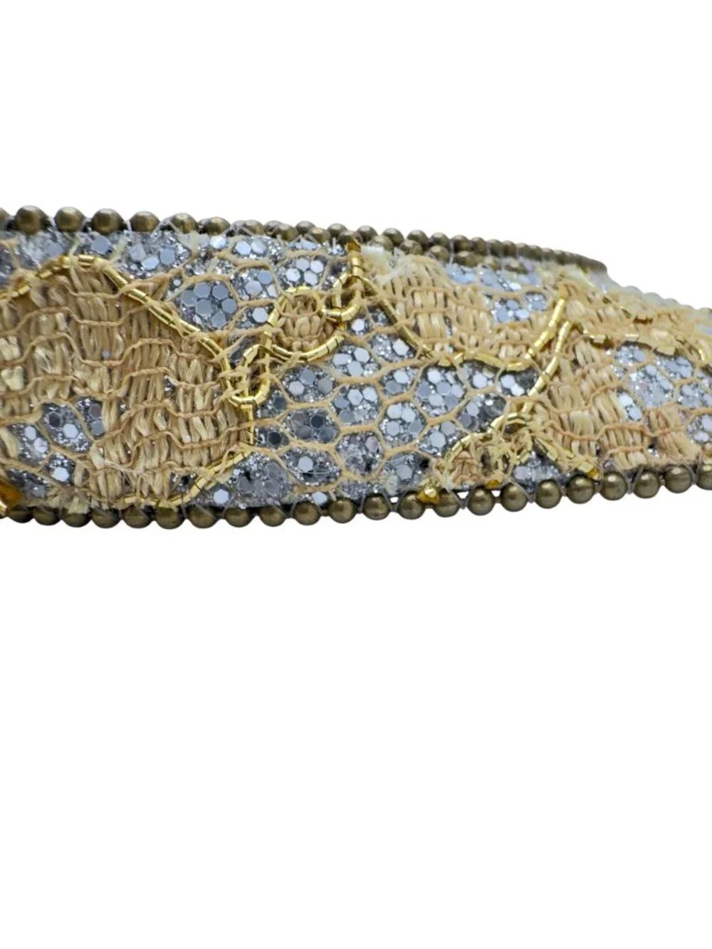 Gold & Silver Vtg Y2k Rhinestone Belt Glitter Detailing & Textured Buckle Size M